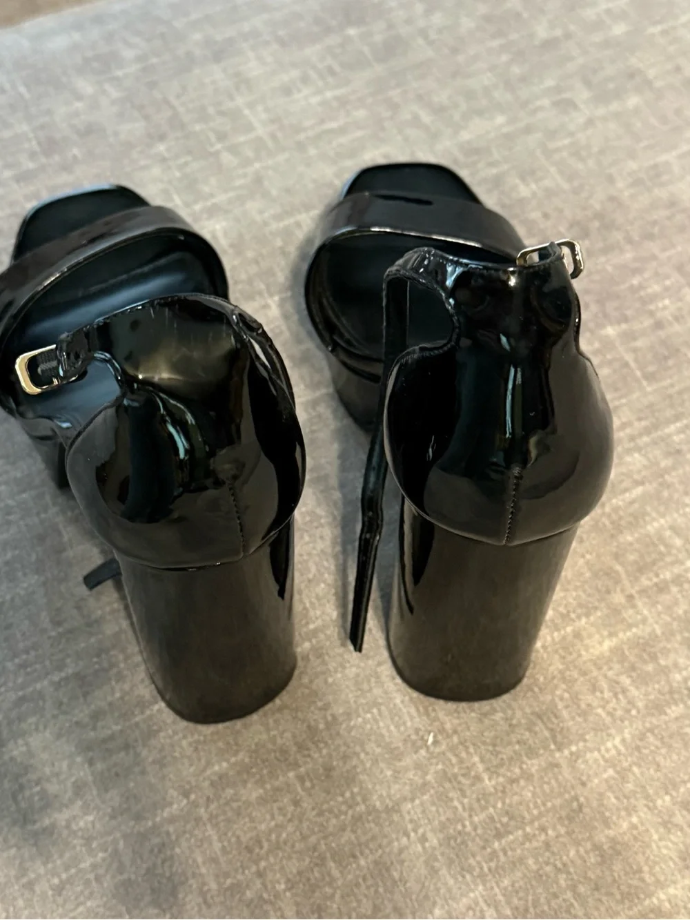 Madden Girl Black Patent Ankle-Strap Block Heels